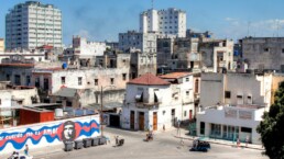 Havana, Cuba with mural and buildings in the distance