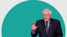 Bernie Sanders against a green background
