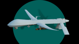 A predator drone appears against a green and black background