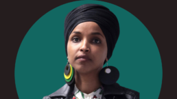 Ilhan Omar appears against a green and black background