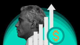 Rahm Emanuel's face and a graph showing money increasing