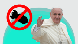 pope francis and an anti nuclear missile sign