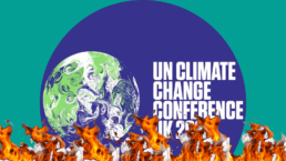 COP26 logo with a flame border beneath it