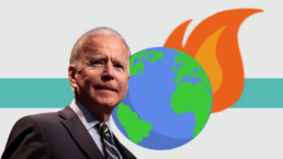 President Biden in front of a flaming globe