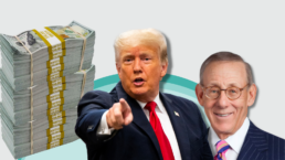 Donald Trump and Stephen Ross next to a stack of money
