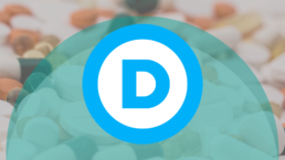 The DNC logo appears against a background of pills