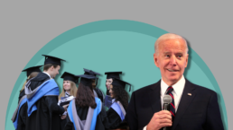 President Biden in front of a group of graduating students
