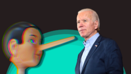 Joe Biden stands next to Pinocchio
