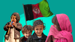 Afghan children and Afghanistan flag