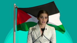 emma watson in front of palestine flag