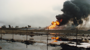 burning oil field