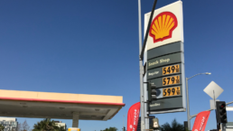 high gas prices on sign at shell gas station