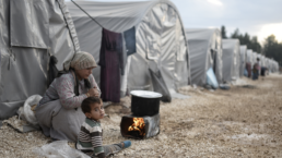 Syrian refugees families who came from Kobani district living in refugees tent in Suruc district
