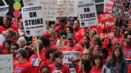 Teachers on strike and protesting in downtown Chicago