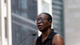 Sen. Nina Turner, Bernie2020 campaign co-chair, speaks at a rally to stop the impending closure of Hahnemann University Hospital in Center City, Philadelphia