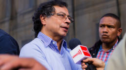 Gustavo Petro interviewed by a news station on the street