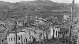 Ruins of Nagasaki, Japan, after atomic bombing of August 9, 1945. As seen from a hillside opposite the Nagasaki Hospital in October 1945.