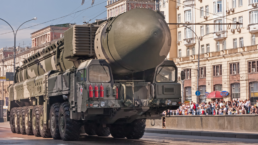 RT-2UTTKh Topol-M (SS-27 Sickle B) intercontinental ballistic missile on display during parade festivities devoted to 65th anniversary of Victory Day on May 9, 2010 in Moscow