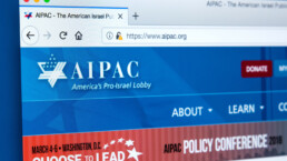 The homepage of the official website for the American Israel Public Affairs Committee - a lobbying group that advocates pro-Israel policies, on 22nd February 2018.