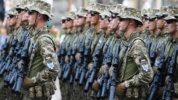 Ukrainian servicemen march during a final rehearsal for the Independence Day military parade in central Kyiv, Ukraine August 22, 2021.