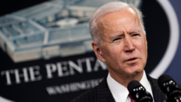 President Joe Biden delivers remarks to Department of Defense personnel, with Vice President Kamala Harris and Secretary of Defense Lloyd J. Austin III