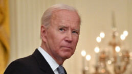 Joe Biden looks over his right shoulder