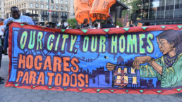 several thousand tenants along with city council & state assembly members staged a march across the Brooklyn Bridge for affordable housing.