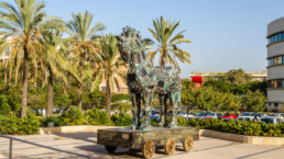 Cyber Trojan Horse sculpture outside of Tel Aviv University