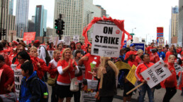 Teachers on strike and protesting in downtown Chicago, September 13, 2012.