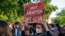 Protesters gather at the US Supreme Court after a report that the count will overturn Roe vs Wade, ending the constitutional right to abortion.