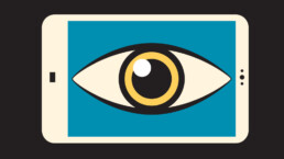 An eyeball in the center of a cellphone screen