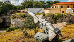 Rusty Soviet missile from 1962 Carribean crisis standing in la Cabana fortress, Havana, Cuba