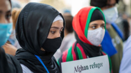 Afghan refugees petition outside UN headquarters