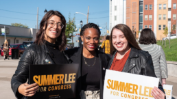 Summer Lee stands with two supporters