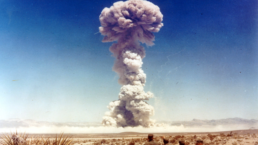 Military personnel observe a nuclear weapons test in Nevada, the United States, in 1951.