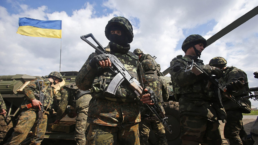 Soldiers stand around in eastern Ukraine