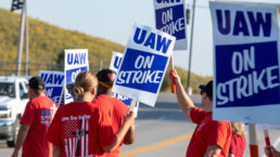 GM Workers go on Strike. Workers hold Picket signs outside of the Corvette Assembly Plant in Bowling Green, KY.