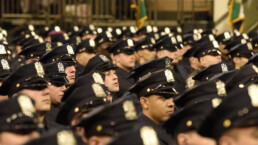 Mayor de Blasio, Commissioner Bratton and Homeland Security chief Johnson presided over the graduation of new NYPD officers at Madison Square Garden