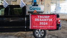 truck with trump desantis 2024 flag