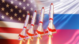usa and russian flags and nuclear weapons
