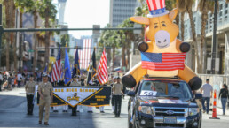 The Democratic Party participating in the Veteran’s Day Parade. JROTC of Clark High School follows. Las Vegas hosts the second largest parade in the nation.