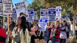 University of California, Davis students and workers participate in a protest for fair pay and working conditions as part of a wider UC-wide strike.