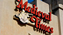 Medieval Times store front and logo at Arundel Mills mall in Hanover, MD. Medieval Times is a medieval-themed dinner theater.