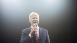 Democratic presidential candidate Joe Biden (D-Delaware) gives a speech at the Iowa Democratic Party’s Liberty and Justice Celebration in Des Moines, Iowa.