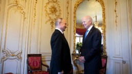 President Joe Biden (R) and Russian President Vladimir Putin meet during the U.S.-Russia summit at Villa La Grange on June 16, 2021 in Geneva, Switzerland.