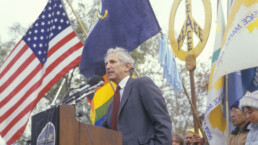 Political activist, Daniel Ellsberg, speaking at rally, Washington D.C.