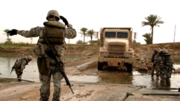 U.S. Army Soldiers from the 20th Engineer Brigade shuttle trucks across the Euphrates River Nov. 16, 2007, in support a combat operation near Baghdad, Iraq. (U.S. Army photo by Spc. Luke Thornberry) www.army.mil