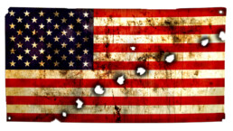 American Flag perforated, grunge, bullet holes