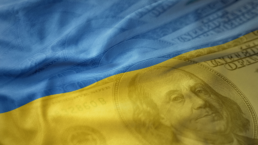 American money overlaid with Ukrainian flag