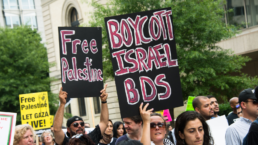 boycott Israel BDS on protest sign